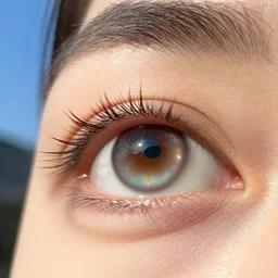 A realistic eye, shiny, glittery, looking out into the sky