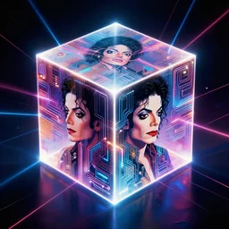 symmetry!! michael jackson of technology, solid cube of light, hard edges, product render retro - futuristic poster scifi, lasers and neon circuits, intricate, powerful, elegant, highly detailed, radiant, digital painting, artstation, concept art, smooth, sharp focus, illustration, dreamlike, art by salvador dali