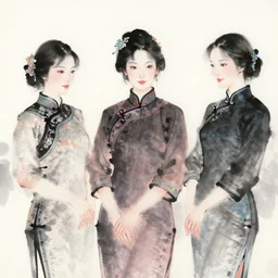 chinese ladies, ink painting