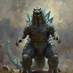 character portrait of godzilla, good value control, matte painting, digital painting, john singer sargent