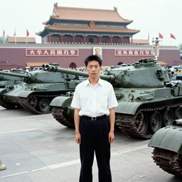 tank man ( also known as the unknown protester or unknown rebel ) is the nickname of an unidentified chinese man who stood in front of a column of type 5 9 tanks leaving tiananmen square in beijing on june 5, 1 9 8 9, the day after the chinese government's violent crackdown on the tiananmen protests.