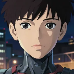 a anime portrait of a cyborg woman, finely detailed features, closeup at the face, sharp focus, aesthetically pleasing art, perfect lips, night time city background, cinematic lighting, highly detailed, intricate, smooth, anime!! artstation, trending on pixiv fanbox, painted by greg rutkowski, studio ghibli, yoji shinkawa, hayao miyazaki, mappa, 4 k,