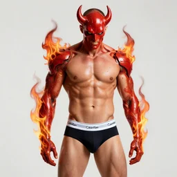 cyborg devil flames and fire calvin klein underwear advertisement photography by david yarrow