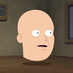 a bald head floating in regular show backgroud