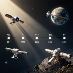 a timeline with space stations and wonder