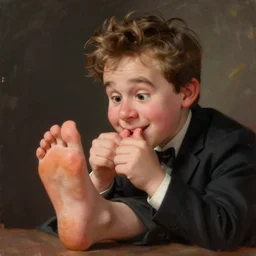 detailed cartoon portrait of nathan fielder tickling his feet