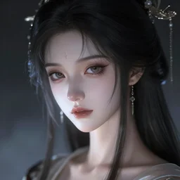 of dark fantasy, young beautiful Amouranth, close up face portrait, medium shot, intricate, elegant, ethereal dreamy light, highly detailed, concept art, smooth, sharp focus, illustration, art by Nicola Samuri