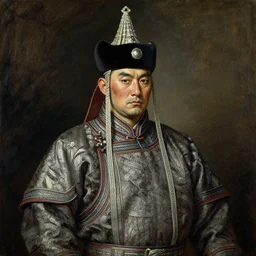 a sinister fine - line oil painting of a mongolian king by charles sillem lidderdale in the style of romanticism art, beautifully lit