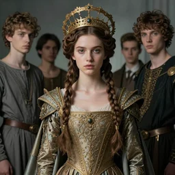 beautiful young medieval queen by chiara bautista, iris van herpen, jean delville, james jean, visionary, symbolist