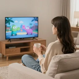 girl watching television on the couch, 4k photography