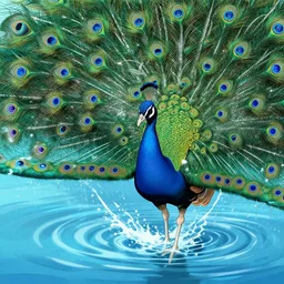 a beautiful peacock manipulating water by karol bak, ayami kojima, artgerm, river, water, blue eyes, smile, concept art, fantasy