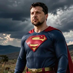 Zelensky in a superman outfit, digital art