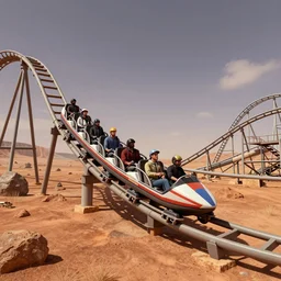 roller coaster on mars, hyperrealism, very detailed