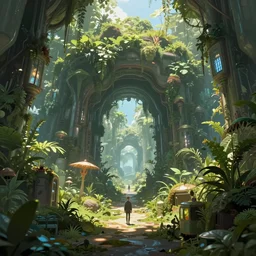 portal to a futuristic vegetative world, extremely detailed, sharp focus, wide view, full body shot, smooth, digital illustration, by, james jean, by rossdraws, frank franzzeta, sakimichan, jeremy lipking, mcbess