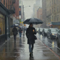 a rainy day in manhattan, by ben aronson, oil on canvas