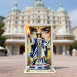 cinestill 5 0 d, 8 k ; esoteric ultra realistic ran meets ronin ( 1 9 9 0 ) film still negresco scene in frontiers in porcelain product photography june closeup 3 / 4 portrait edition, hyperrealistic real - life burning dj pilot tarot card porcelain occult figurine, eye contact, tilt shift seinen manga wide shot zaha hadid scene background
