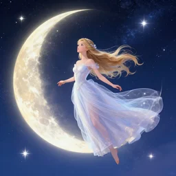 beautiful, pretty, celestial, moon princess, angelic, flying amongst the stars, fantasy, deviant art, high quality, colorful, highly detailed, high quality