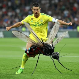 cristiano ronaldo riding a mosquito.