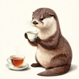 a sketch of a gentleman otter drinking tea