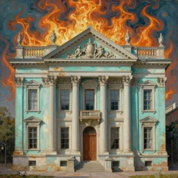 a neoclassical building. by ( rembrandt painting ( 1 0 0 ) ( fractal flame ) ), highly detailded, turquoise rust