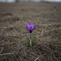 purple flower in a dead field, all alone, 4k, cinematic,