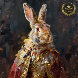 rabbit warrior, brush strokes, oil painting