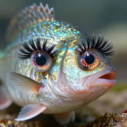 A fish wearing fake eyelashes on its eyes, digital art, photorealistic