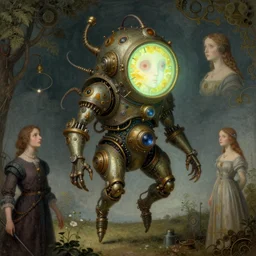 soaring glowing steampunk tardigrade golem, a portrait of inner thought by hieronymus bosch, cyril rolando, esher and natalie shau, whimsical, profound, impossible. painted, intricate, trending on devaintart.