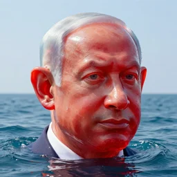 a giant human head sculpture in the sea made out of juicy and transparent red jelly, looking like benjamin netanyahu, long shot, hyper detailed, hyper realistic, ray tracing, 8 k resolution, sharp focus, realistic water, award winning