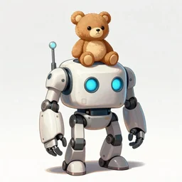 a drawing of a robot with a teddy bear sitting on top of it, concept art by Kanbun Master, pixiv, furry art, concept art, toonami, sketchfab