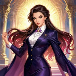 the portrait of the lawful evil sorceress lawyer as an absurdly beautiful, graceful, elegant, sophisticated, woman, an ultrafine hyperdetailed illustration by kim jung gi, irakli nadar, intricate linework, bright colors, octopath traveler, final fantasy, unreal engine 5 highly rendered, global illumination, radiant light, detailed and intricate environment