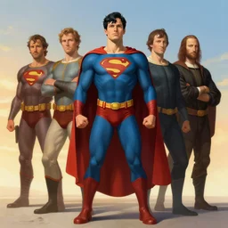 the dawn of superheroes, 4k wallpaper digital painting by Rembrandt, Michelangelo, Leonardo Da Vinci, Frank Frazetta, Moebius, Beeple, James Jean, Jamie Hewlett, Thomas Kinkade, Nintendo