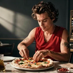 a photo of harry styles making a pizza