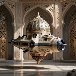 spaceship, floating, beautiful islamic exterior design