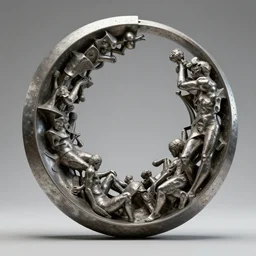 metal curved circular sculpture with gestural forms and human parts mixed together into a monumental artwork, style of jack storms, anthony howe, octane render, 4 k