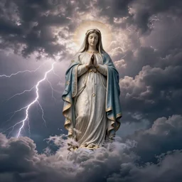 a giant virgin mary in the sky in the form of thunderstorm clouds