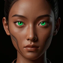 symmetry, samurai, lines, brown skin, green iris, machine face, intricate, elegant, highly detailed, digital painting, artstation, cgsociety, concept art, octane render, smooth, sharp focus, illustration, art by camille corot and karol bak and kim tschang yeul, 8 k