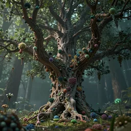 a centered render of an ancient tree covered in bio - organic micro organisms growing in a mystical setting, cinematic, beautifully lit, by tomasz alen kopera and peter mohrbacher and craig mullins, 3 d, trending on artstation, octane render, 8 k
