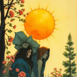 the sun. beautiful, realistic painting by mucha and kuvshinov and bilibin. watercolor, thick lining, manga, soviet realism