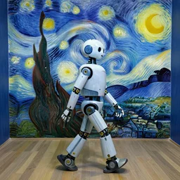 A robot walking in the backrooms, painted by Vincent Van Gogh