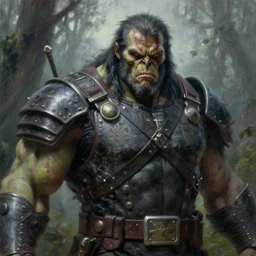 frazetta hulked terminator werewolf cyborg concept art macro medium close up shot, rugged werewolf as barbarian zombie wearing war soldier uniform armor in deep forest, mist, overcast, oil painting by greg rutkowski, by frazetta and greg rutkowski