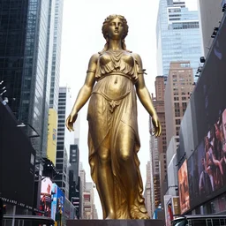 a giant greek statue of a woman in times square