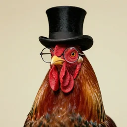 portrait of a rooster, with top hat!!! and monocle!!!, by dali