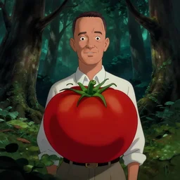 tom hanks as forest gump as a tomato, his skin is red with leafy green hair, animation character, dramatic lighting, forest gump tomato body, shaded lighting poster by magali villeneuve, artgerm, jeremy lipkin and michael garmash, rob rey and kentaro miura style, trending on art station