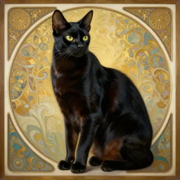 beautiful, gorgeous art nouveau painting of a black egyptian cat, impressive, wonderful, very detailed, perfect anatomy, symmetrical, trending on artstation, masterpiece