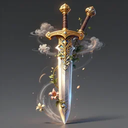 beautiful fantasy giant sword carved with decorative ornament, acanthus scrolls, lilies, ivy, energy, geometry, bones, petals, stems, ceremonial clouds, dripping paint, fibonacci rhythm, artstation, artgerm, wlop
