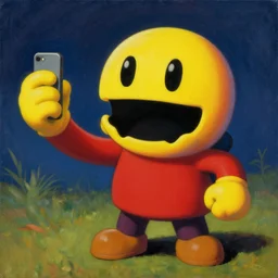 pacman taking a selfie, surrealist painting