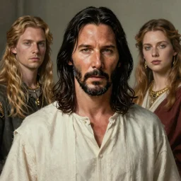 a detailed fantasy character painting of Keanu Reeves dressed like Jesus Christ, by lauri blank, artgerm, evelyn de morgan, 8K, 50mm lens