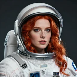 epic professional digital portrait art of attractive redhead woman wearing helmetless space uit, by gil elvgren and iris van herpen, artstation, cgsociety, wlop, epic, much wow, much detail, gorgeous, detailed, cinematic, masterpiece