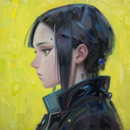 anime cyberpunk korean rooney mara, intricate profile oil painting by greg rutkowski, trending on artstation